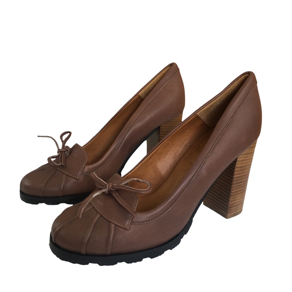 Hunter Made In Spain Leather Stacked Block Heel Platform Pump Heels Size 6.5